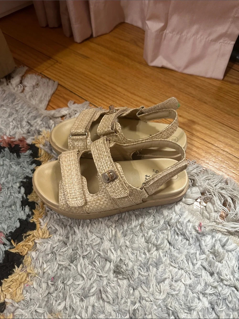 Art Class Beige Sparkle Kids Sandals with Adjustable Straps